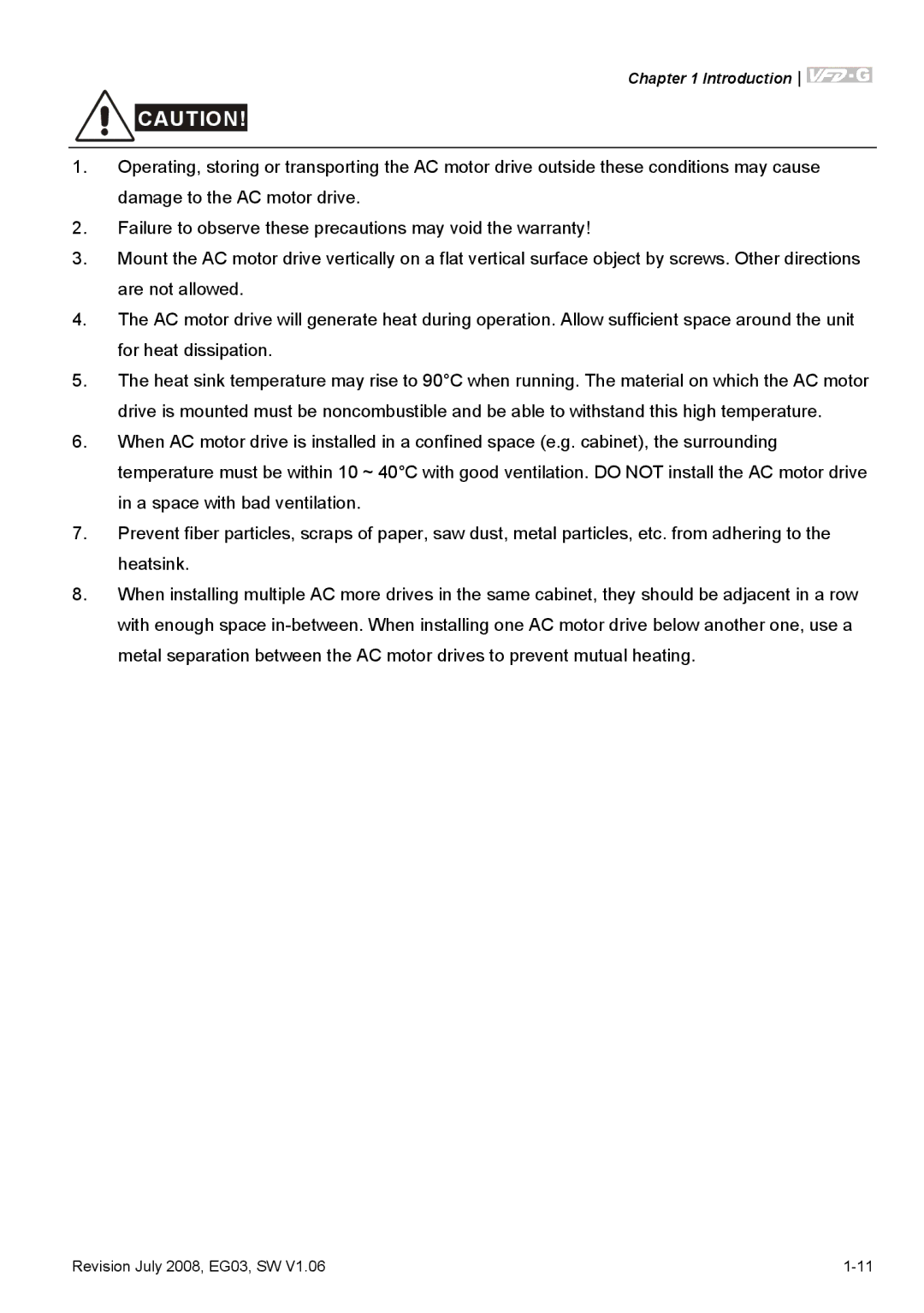 Delta Electronics VFD-G manual Introduction 