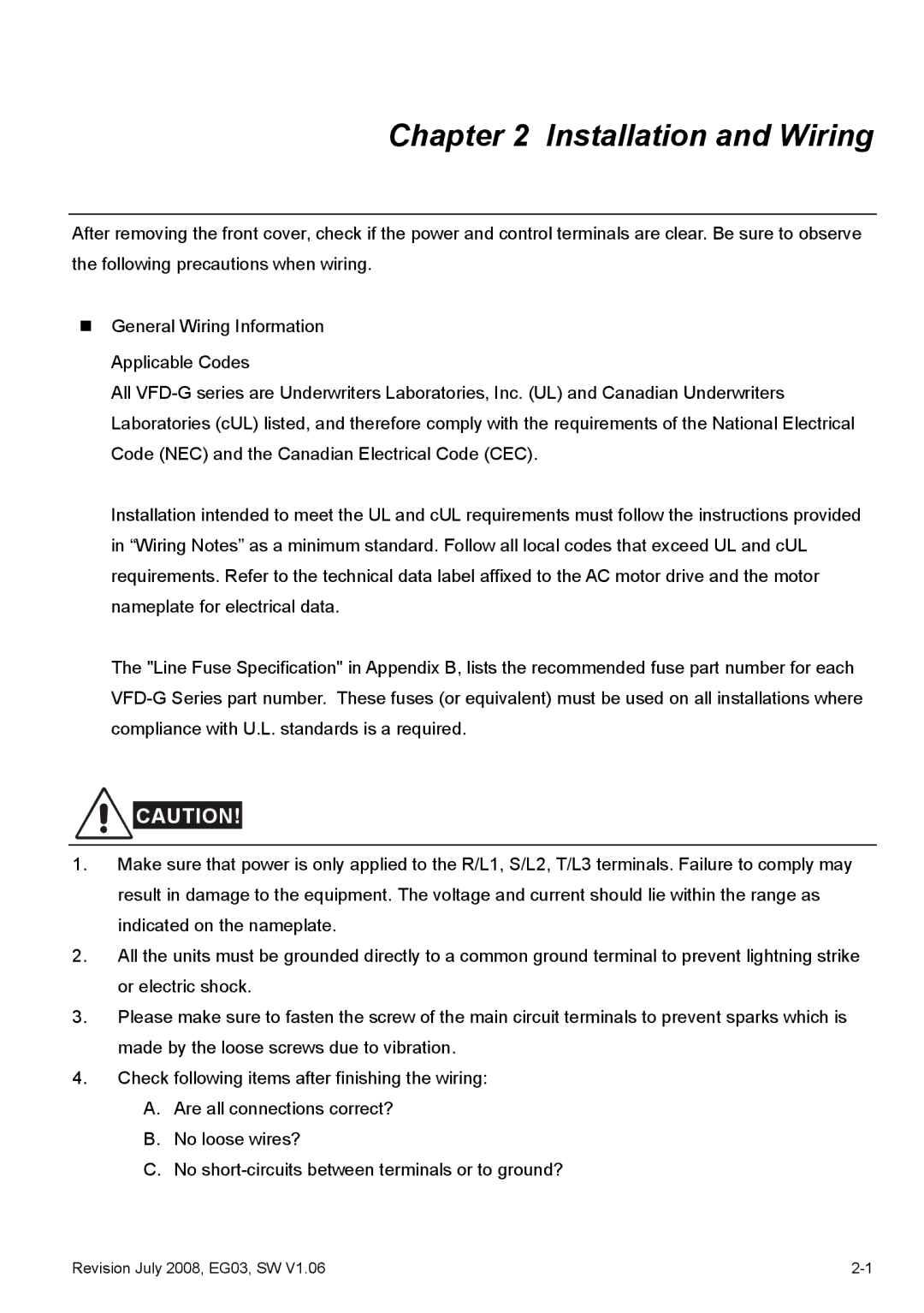 Delta Electronics VFD-G manual Installation and Wiring 