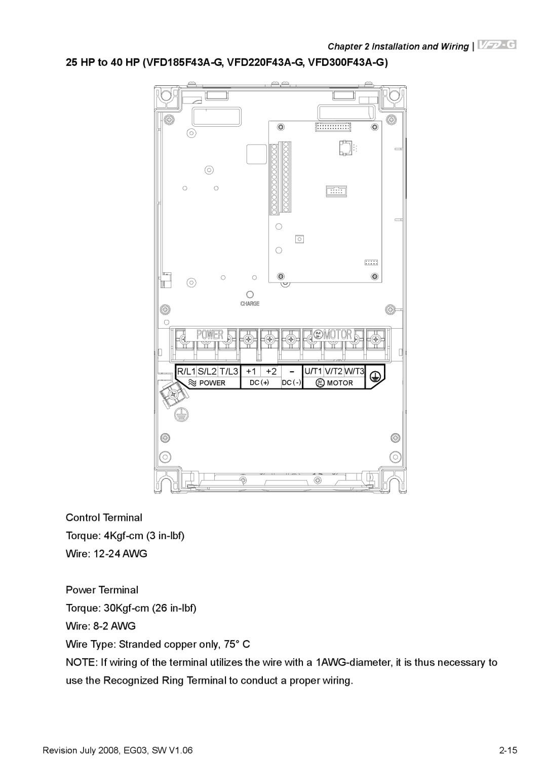 Delta Electronics VFD-G manual HP to 40 HP VFD185F43A-G, VFD220F43A-G, VFD300F43A-G 