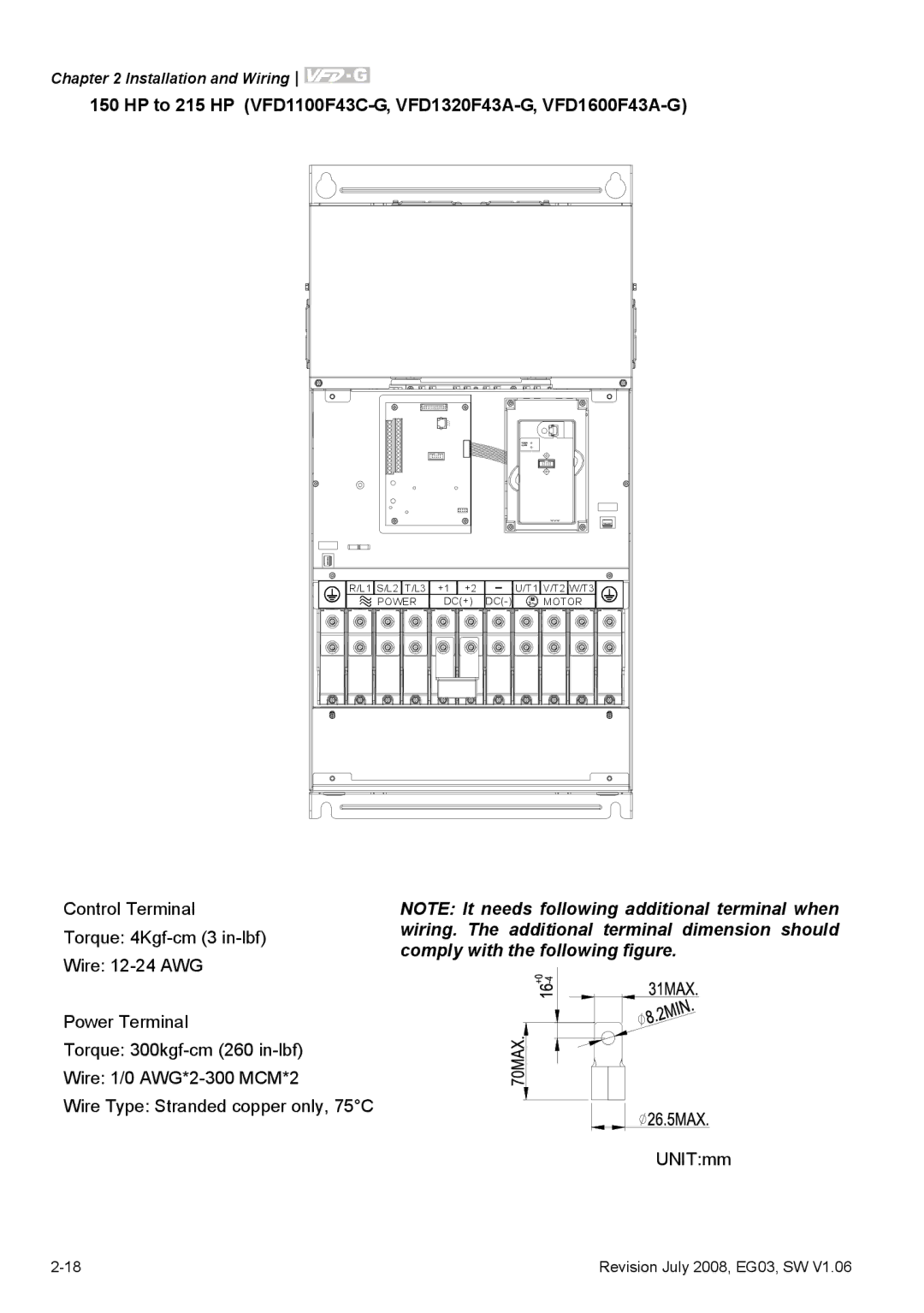 Delta Electronics VFD-G manual HP to 215 HP VFD1100F43C-G, VFD1320F43A-G, VFD1600F43A-G 