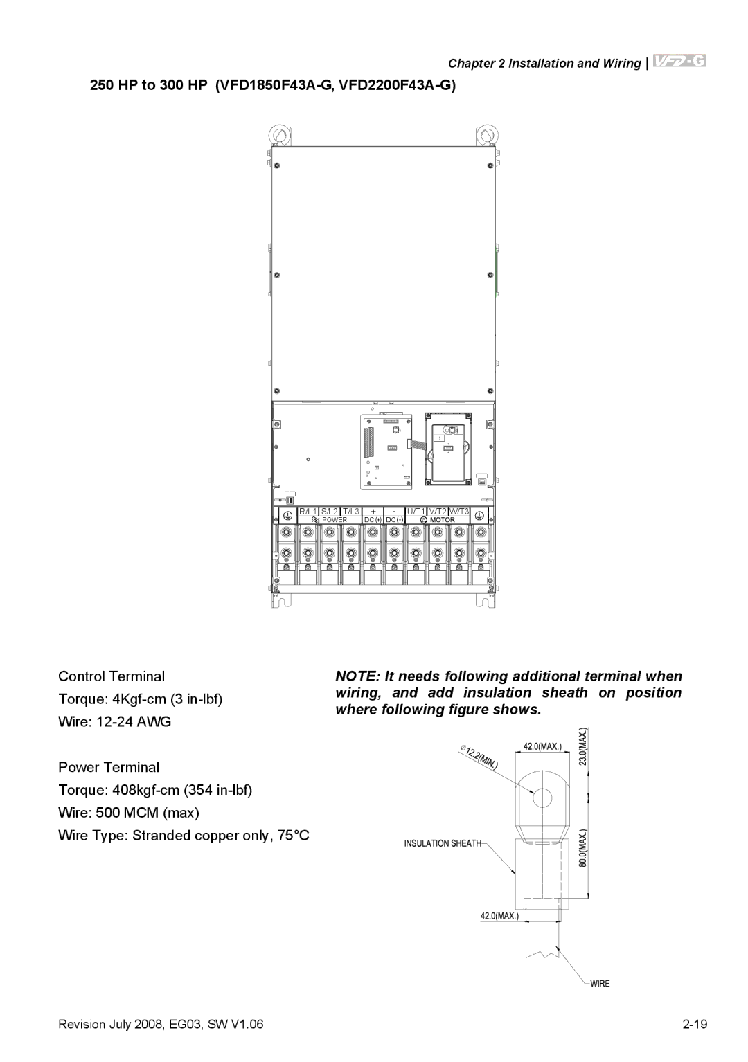 Delta Electronics VFD-G manual HP to 300 HP VFD1850F43A-G, VFD2200F43A-G 