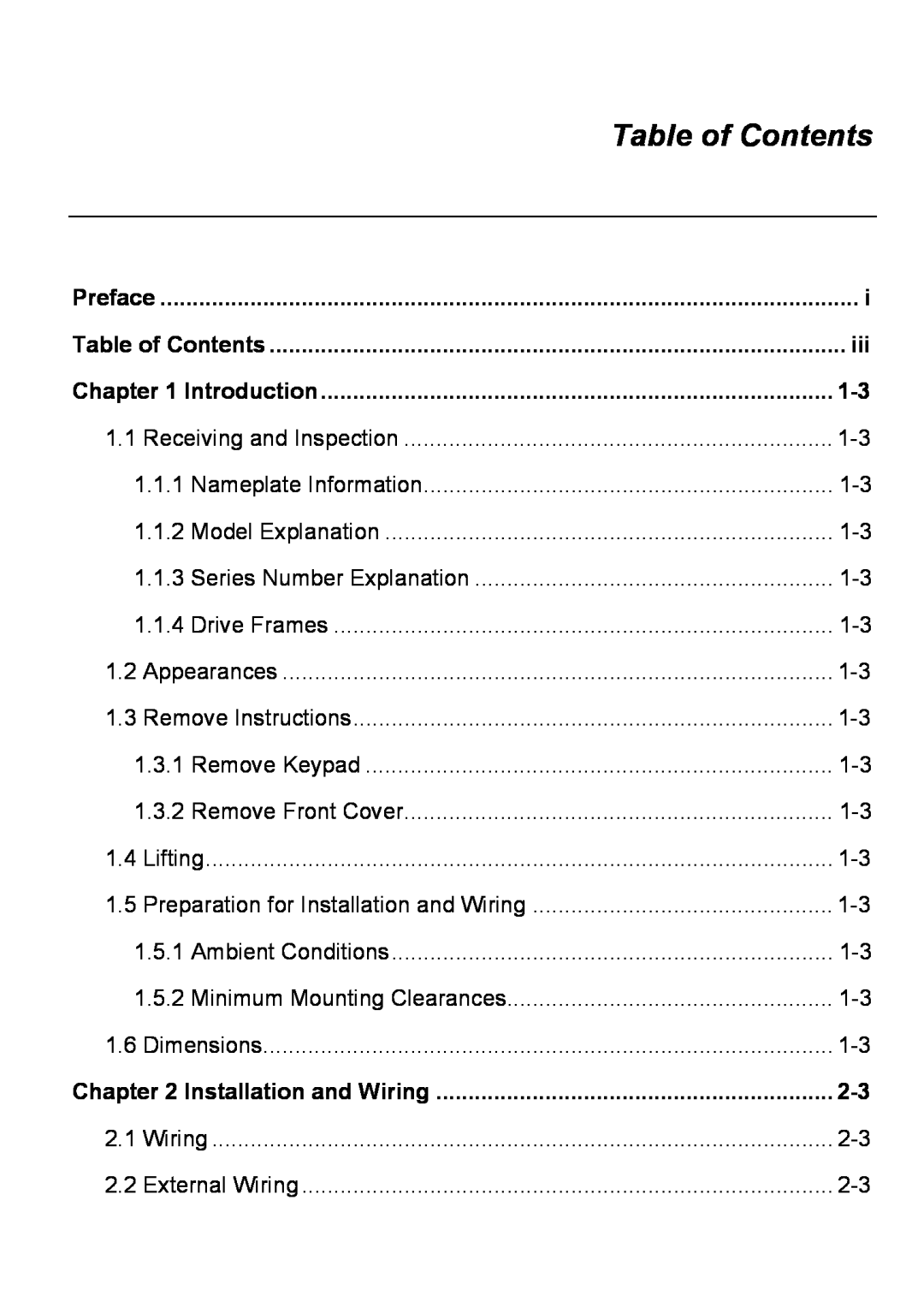 Delta Electronics VFD-G manual Table of Contents, Preface, Introduction, Installation and Wiring 