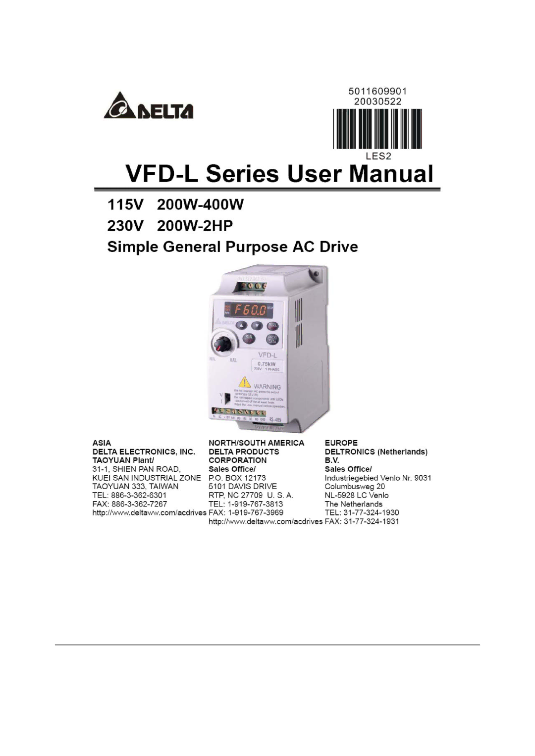 Delta Electronics VFD-L Series manual 