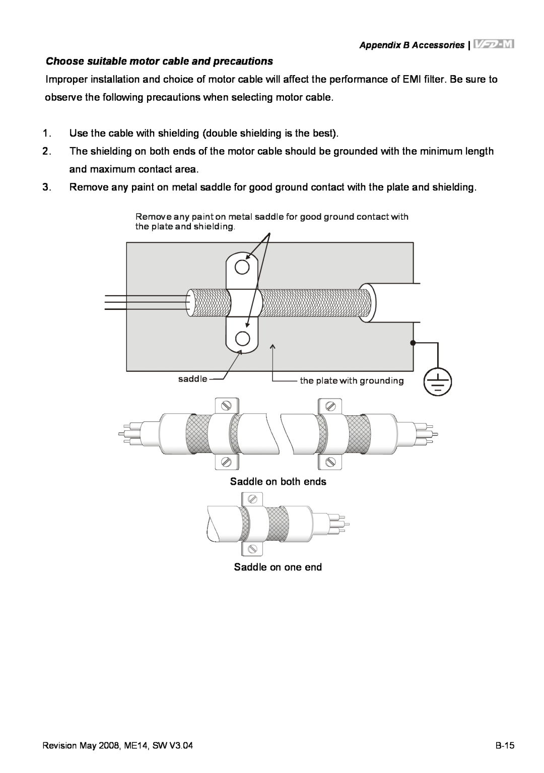 Delta Electronics VFD-M manual Choose suitable motor cable and precautions 