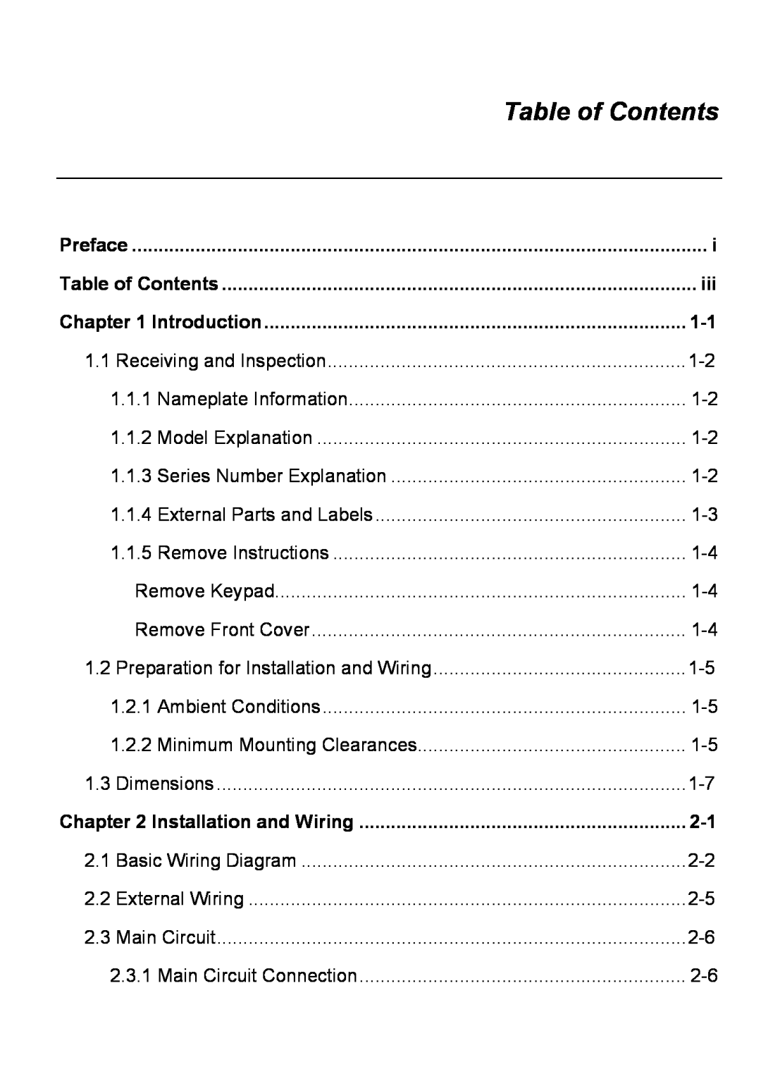 Delta Electronics VFD-M manual Table of Contents, Preface, Introduction, Installation and Wiring 