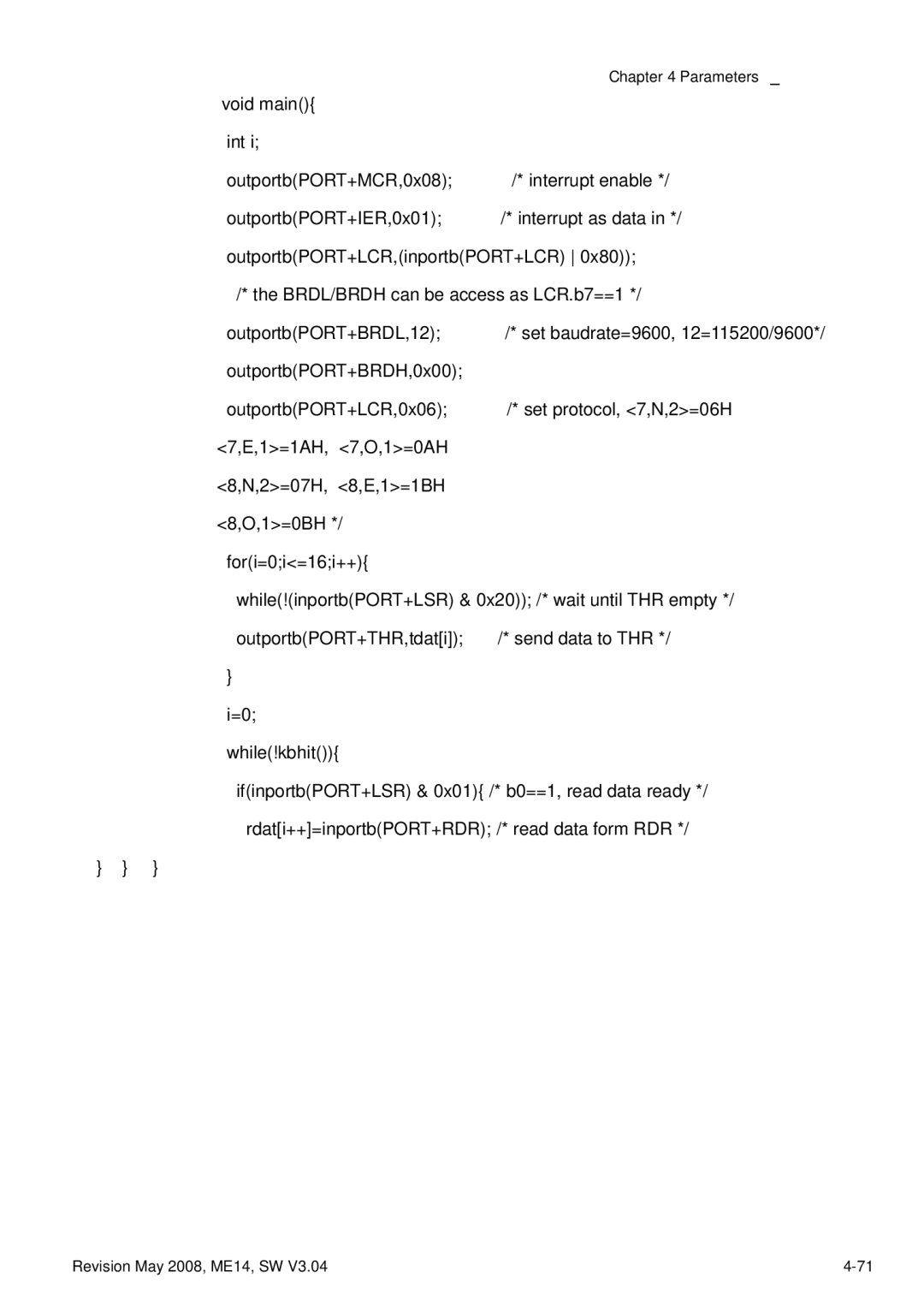 Delta Electronics VFD-M manual Void main Int OutportbPORT+MCR,0x08 