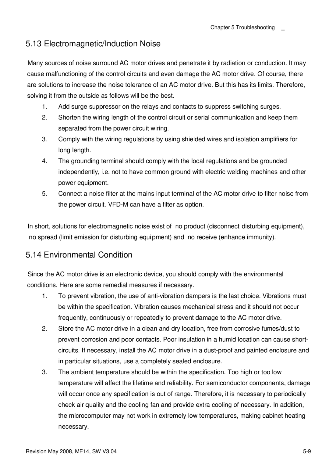 Delta Electronics VFD-M manual Electromagnetic/Induction Noise, Environmental Condition 