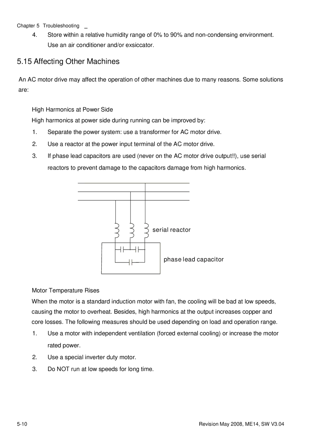 Delta Electronics VFD-M manual Affecting Other Machines, Serial reactor Phase lead capacitor 