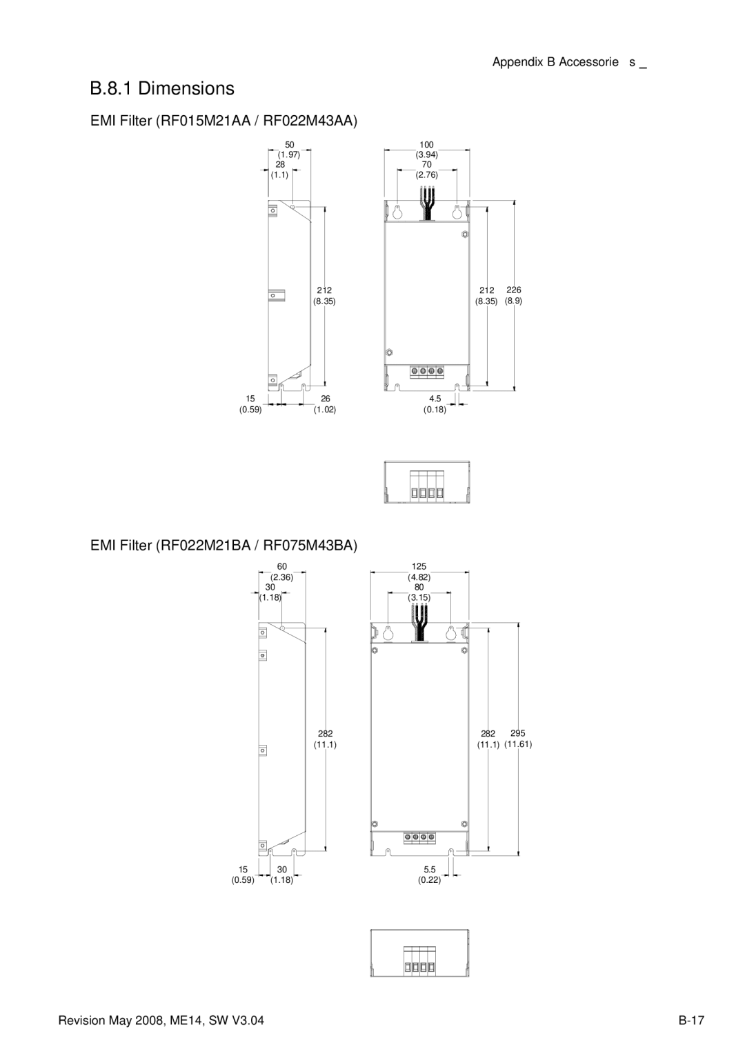 Delta Electronics VFD-M manual EMI Filter RF015M21AA / RF022M43AA 