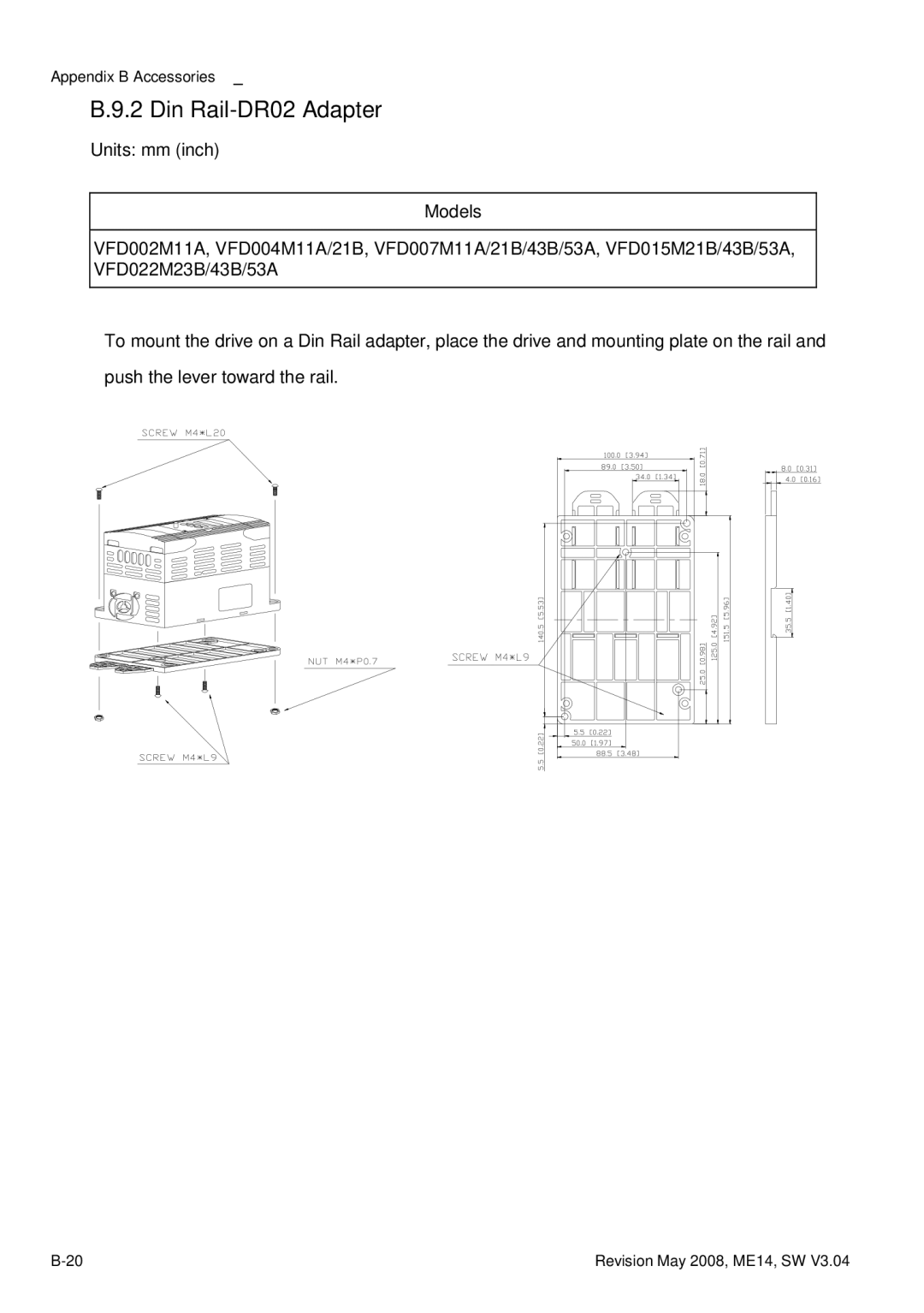 Delta Electronics VFD-M manual Din Rail-DR02 Adapter 