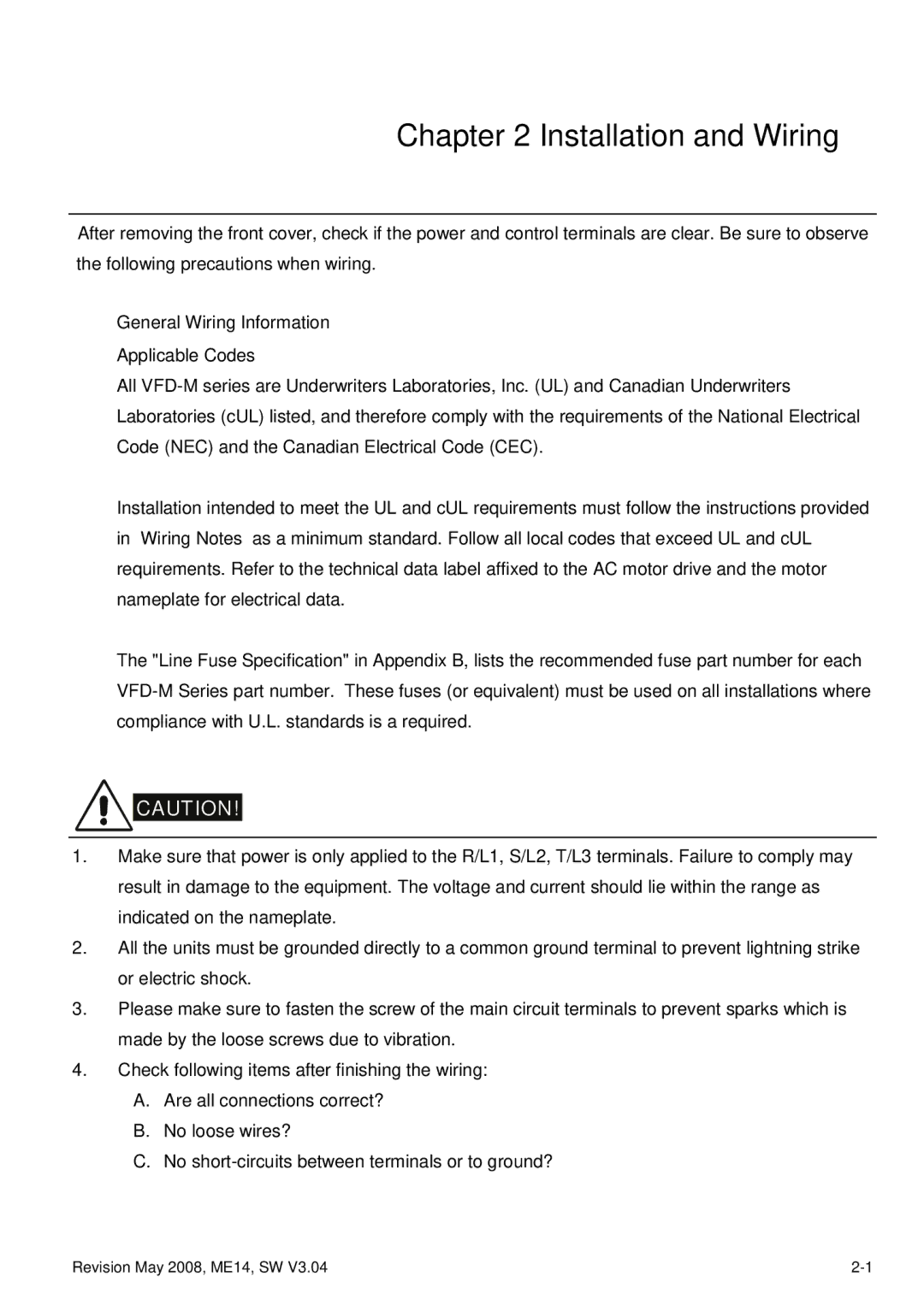 Delta Electronics VFD-M manual Installation and Wiring 