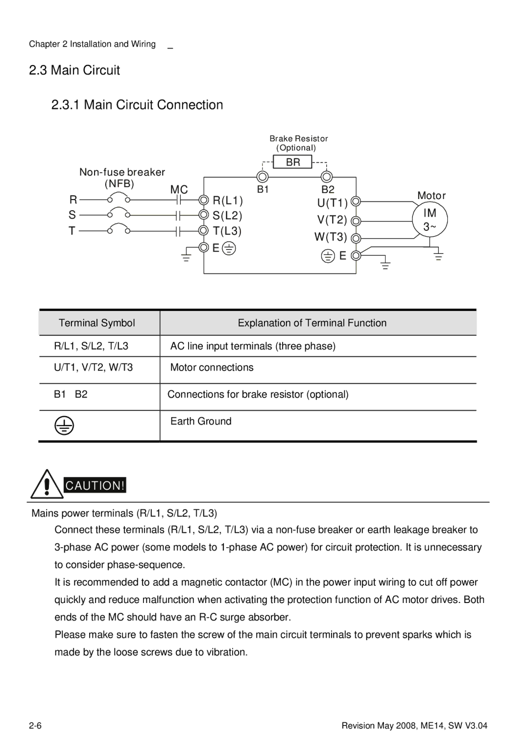 Delta Electronics VFD-M manual Main Circuit Main Circuit Connection, Terminal Symbol, Explanation of Terminal Function 