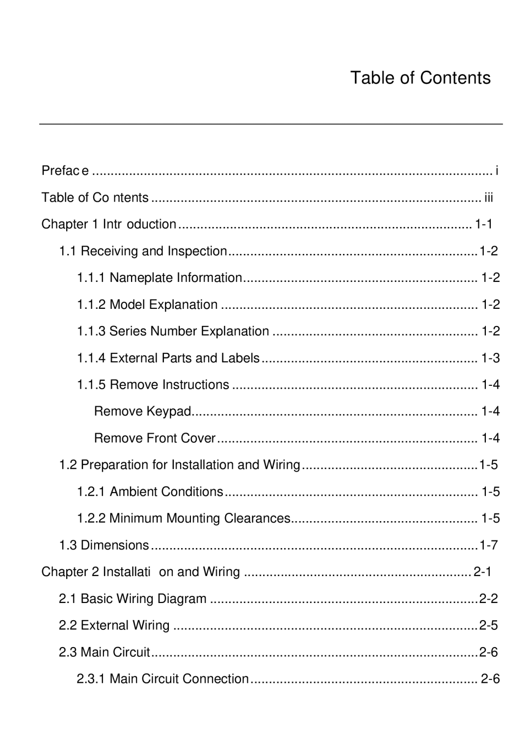 Delta Electronics VFD-M manual Table of Contents 