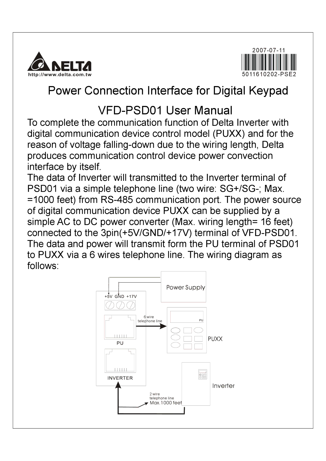 Delta Electronics VFD-PSD01 user manual 2007-07-11 5011610202-PSE2 