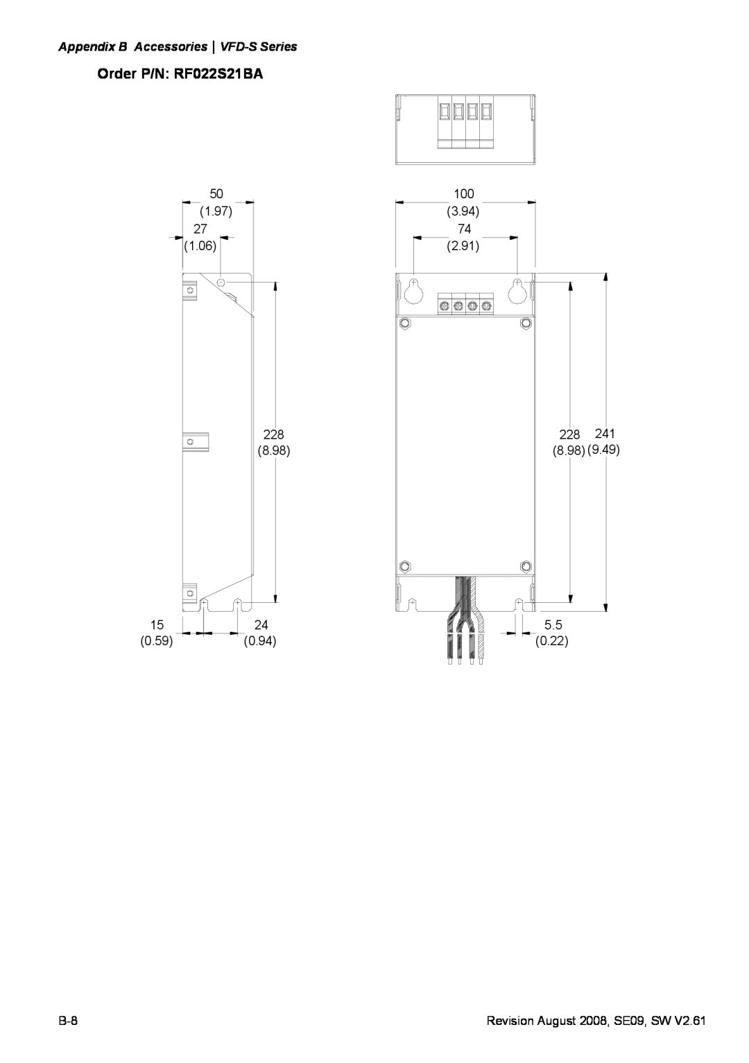 Delta Electronics manual Order P/N RF022S21BA, Appendix B AccessoriesVFD-S Series 