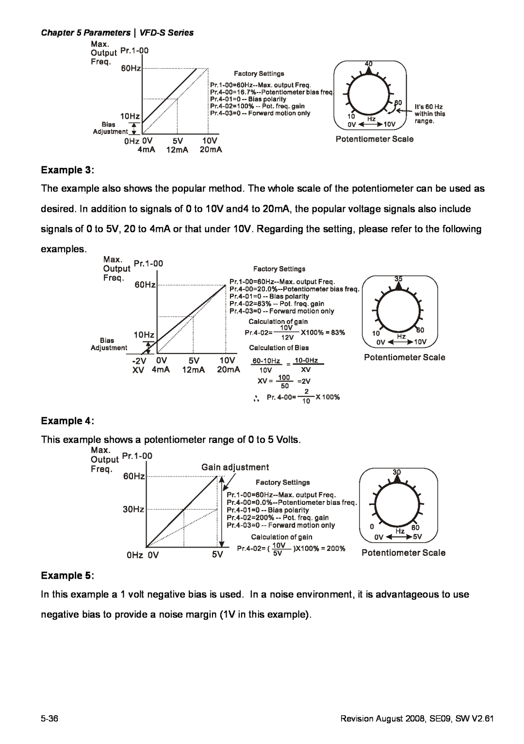 Delta Electronics VFD-S manual This example shows a potentiometer range of 0 to 5 Volts 