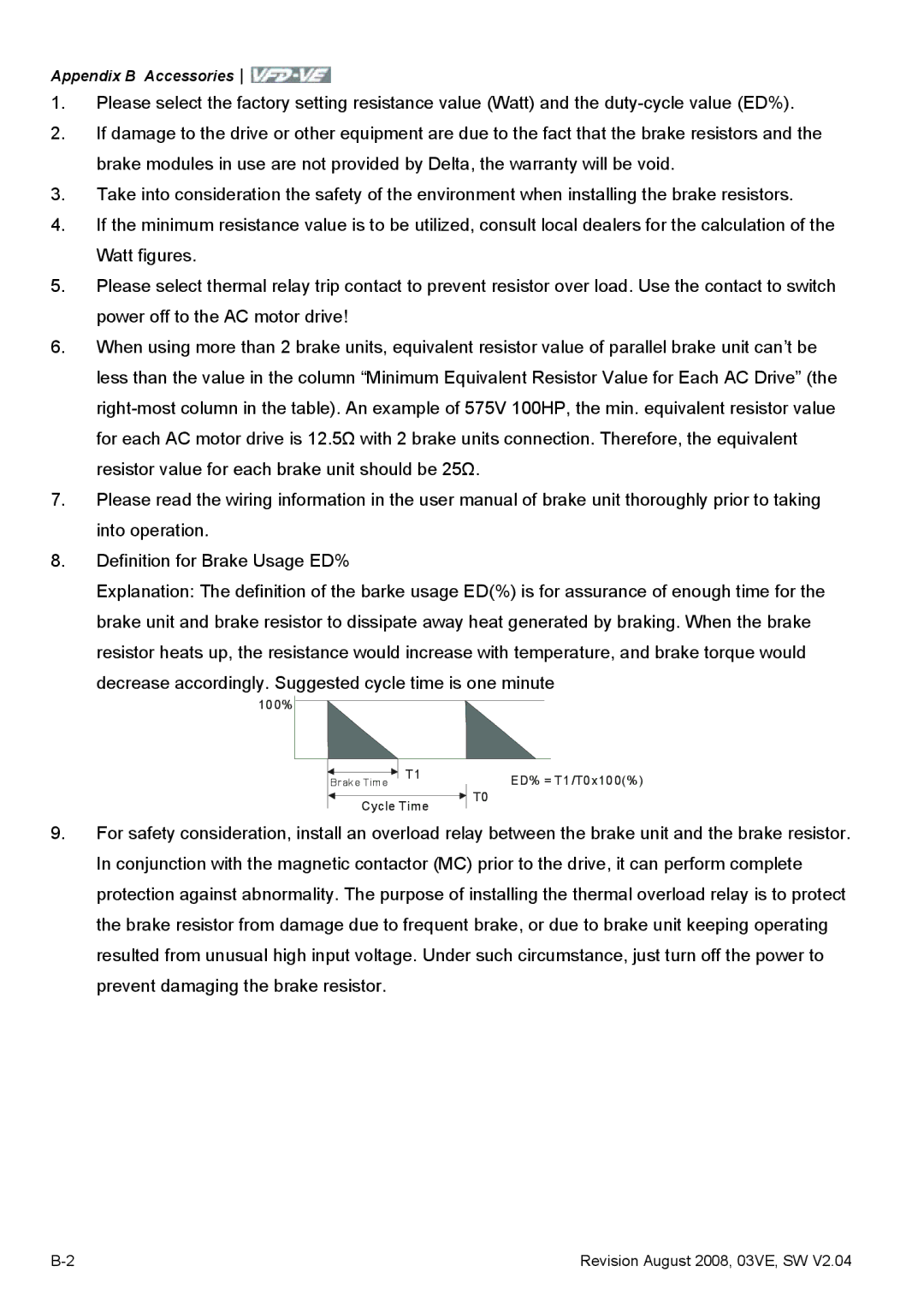 Delta Electronics VFD-VE Series manual Decrease accordingly. Suggested cycle time is one minute 