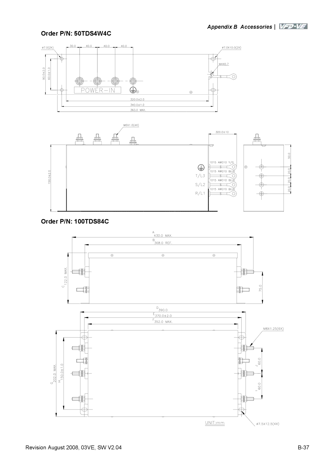 Delta Electronics VFD-VE Series manual Order P/N 50TDS4W4C Order P/N 100TDS84C 