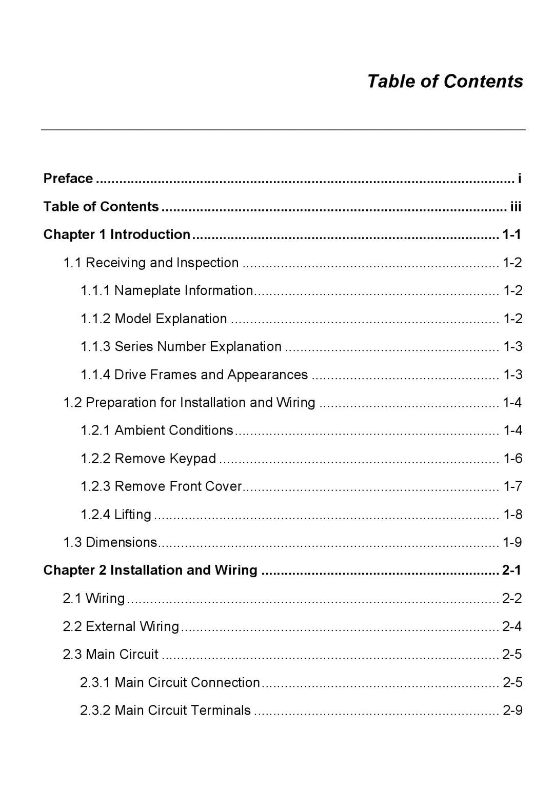 Delta Electronics VFD-VE Series manual Table of Contents 
