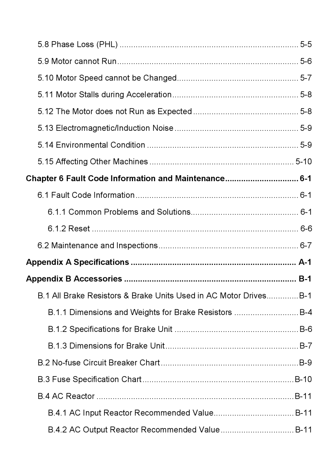 Delta Electronics VFD-VE Series Fault Code Information and Maintenance, Appendix a Specifications Appendix B Accessories 