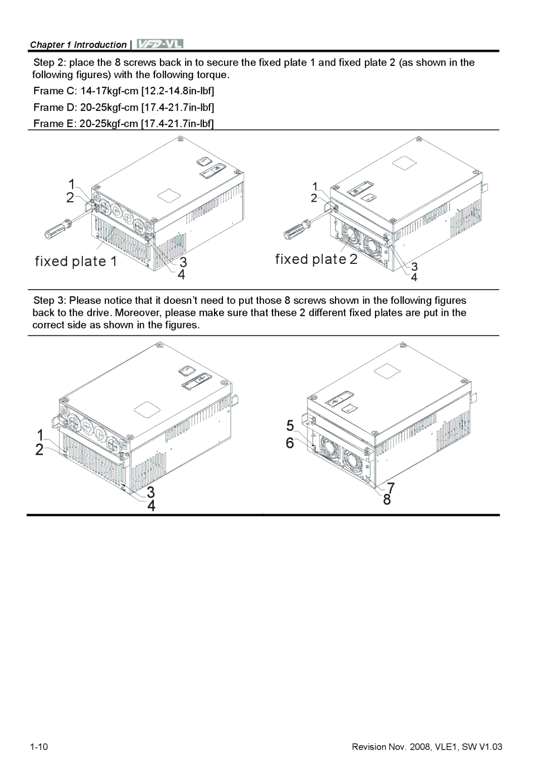 Delta Electronics VFD-VL manual Fixed plate 