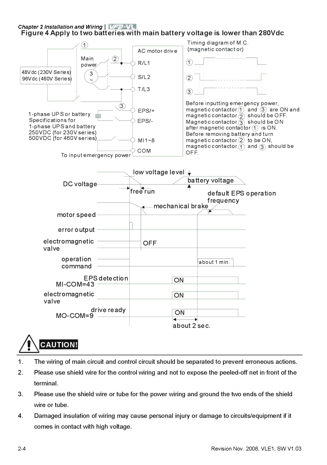 Delta Electronics VFD-VL manual DC voltage Low voltage level Battery voltage, Run, Valve, About 2 sec 