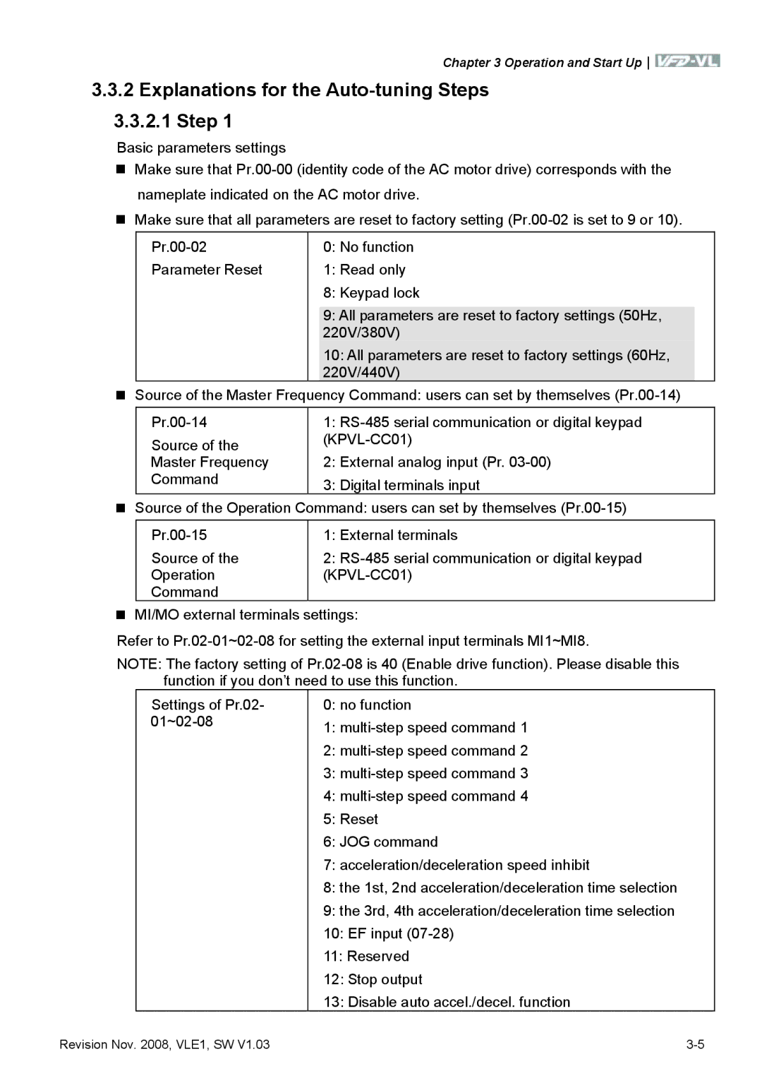 Delta Electronics VFD-VL manual Explanations for the Auto-tuning Steps 