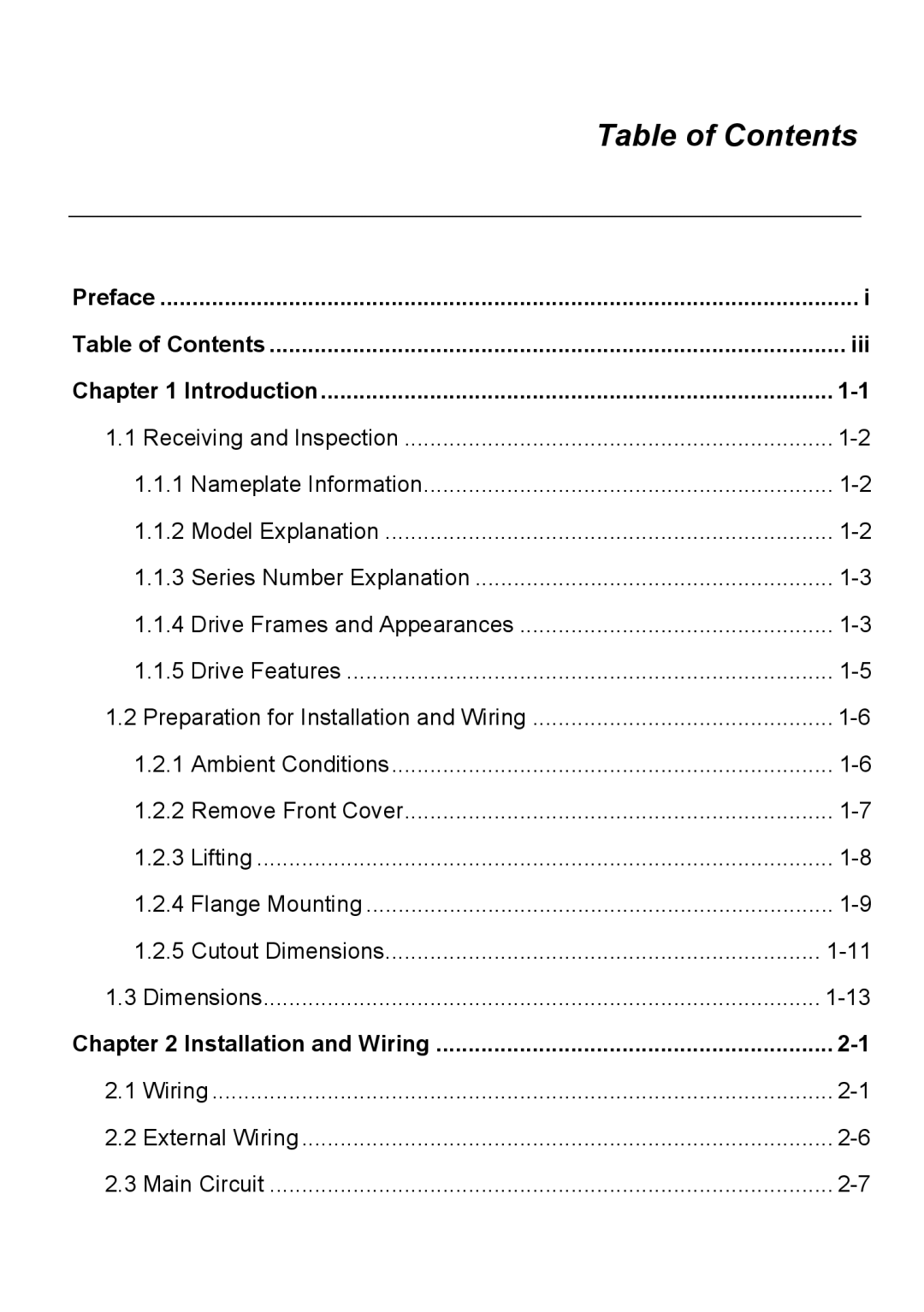 Delta Electronics VFD-VL manual Table of Contents 