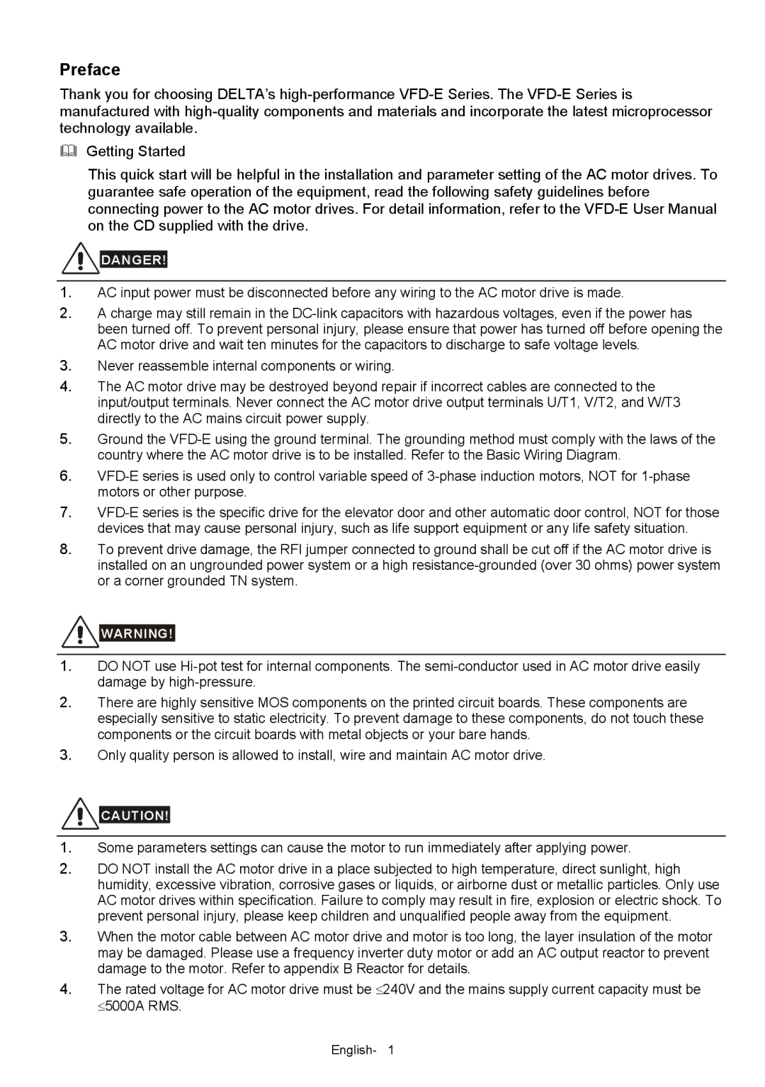 Delta Electronics VFD-XXXE quick start Preface 