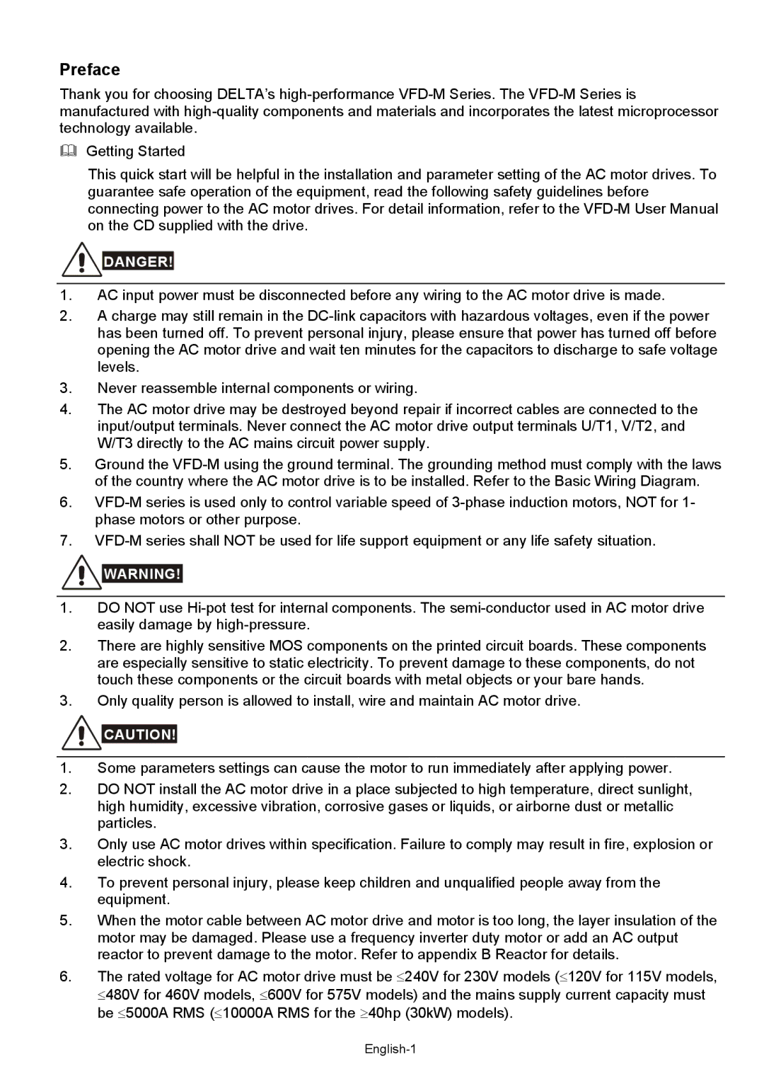 Delta Electronics VFD-XXXM quick start Preface 