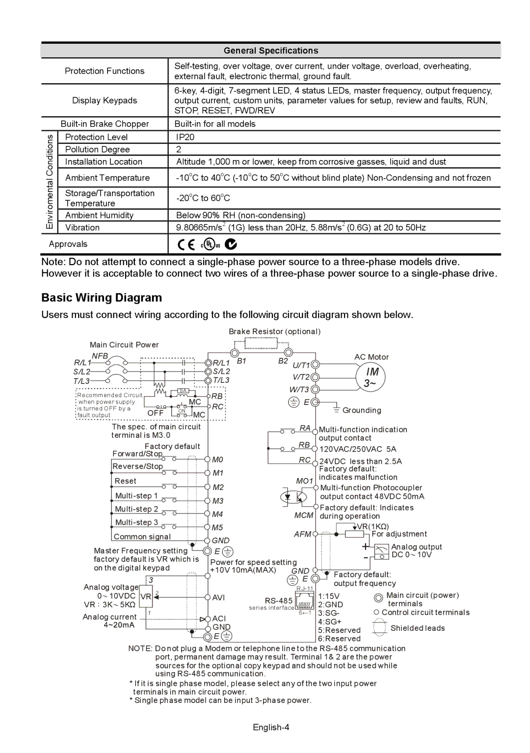 Delta Electronics VFD-XXXM quick start Basic Wiring Diagram, L1 NFB 