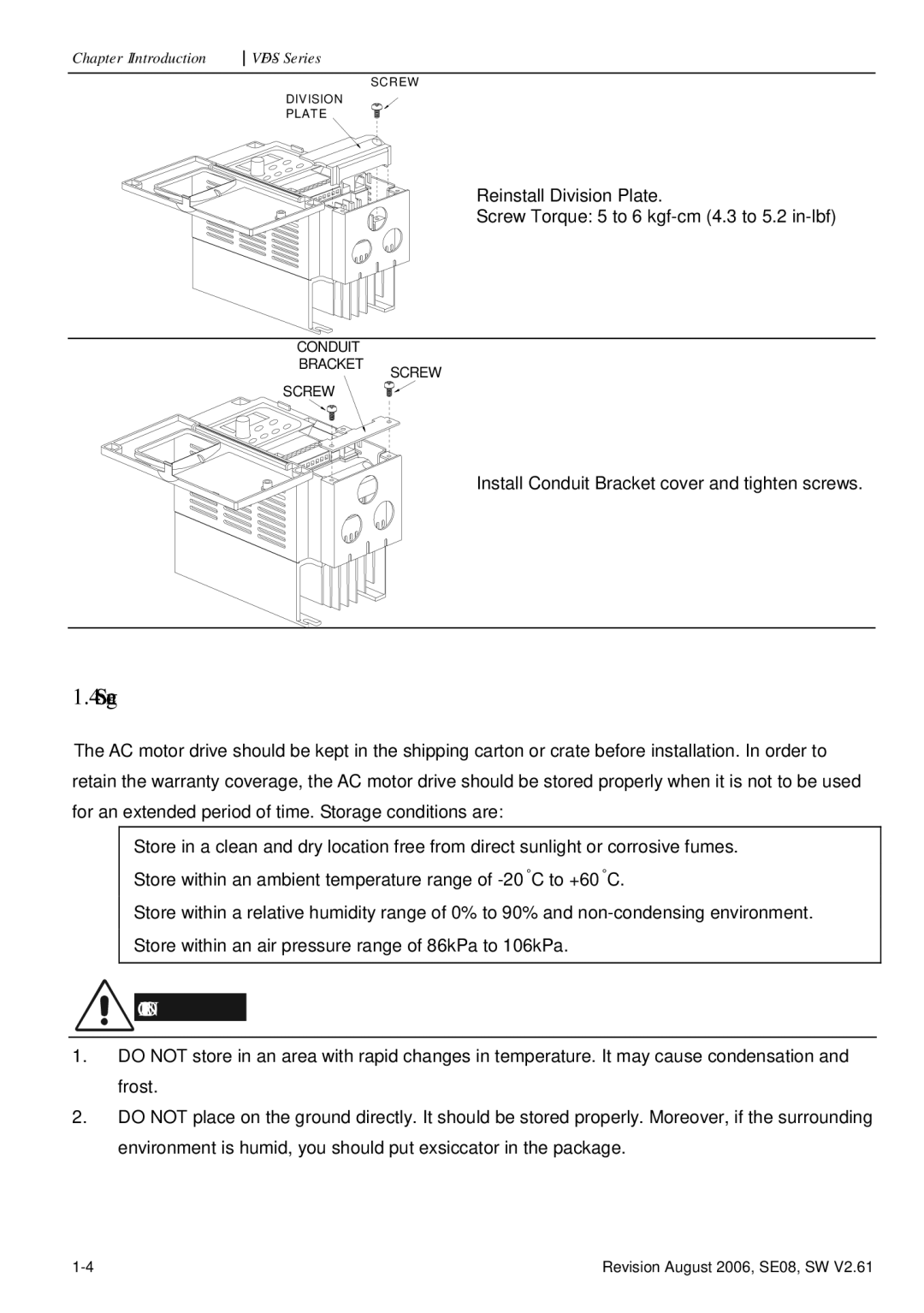 Delta Electronics VFD007S23A manual Storage 