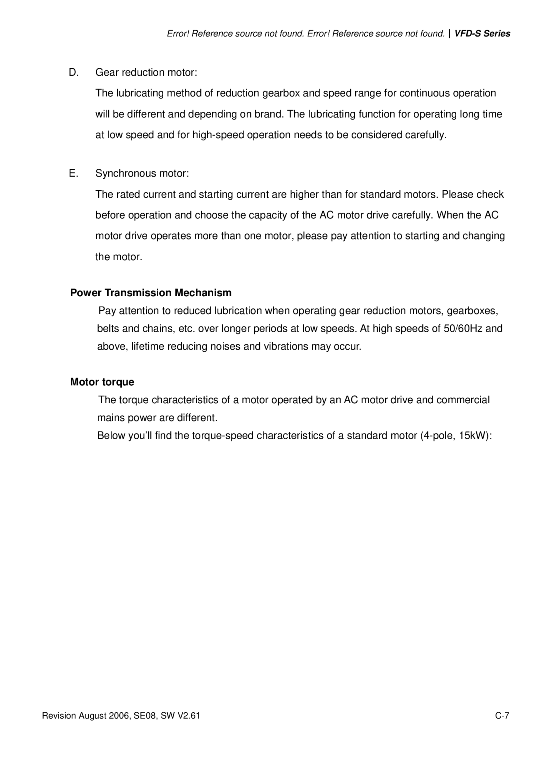 Delta Electronics VFD007S23A manual Power Transmission Mechanism, Motor torque 