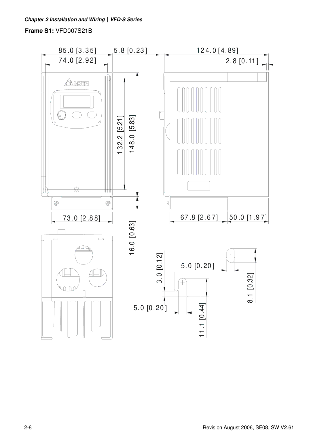 Delta Electronics VFD007S23A manual 50 .0 1 .9, Frame S1 VFD007S21B 