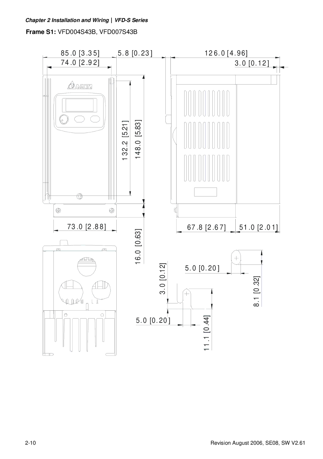 Delta Electronics VFD007S23A manual 67 .8 2 .6 51 .0 2 .0 
