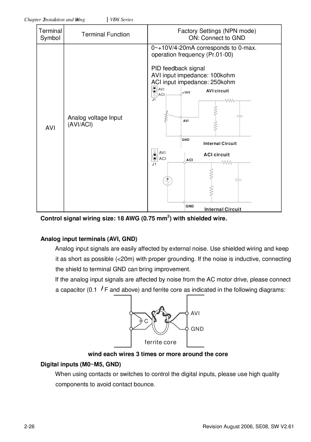 Delta Electronics VFD007S23A manual Avi/Aci 