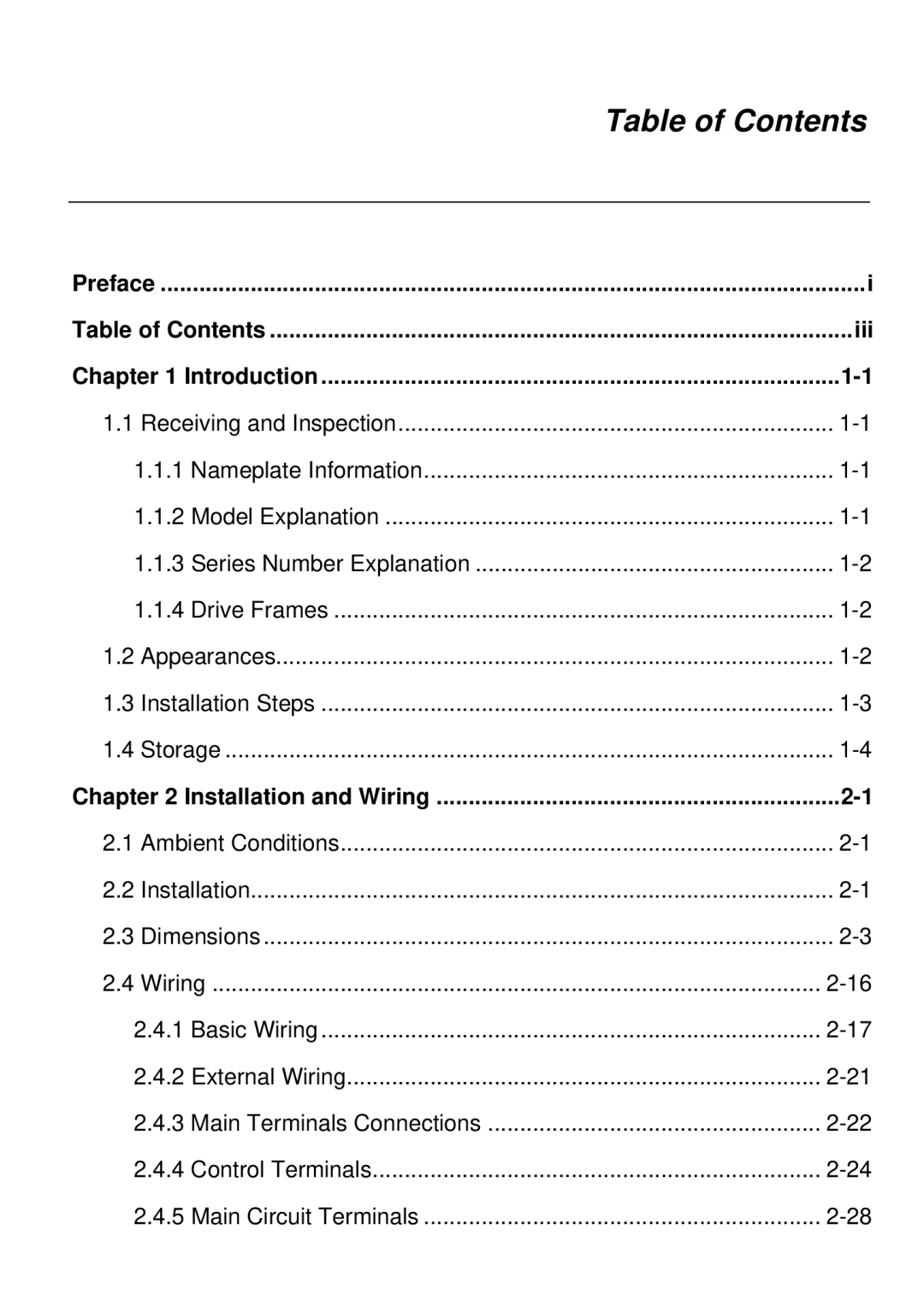 Delta Electronics VFD007S23A manual Table of Contents 