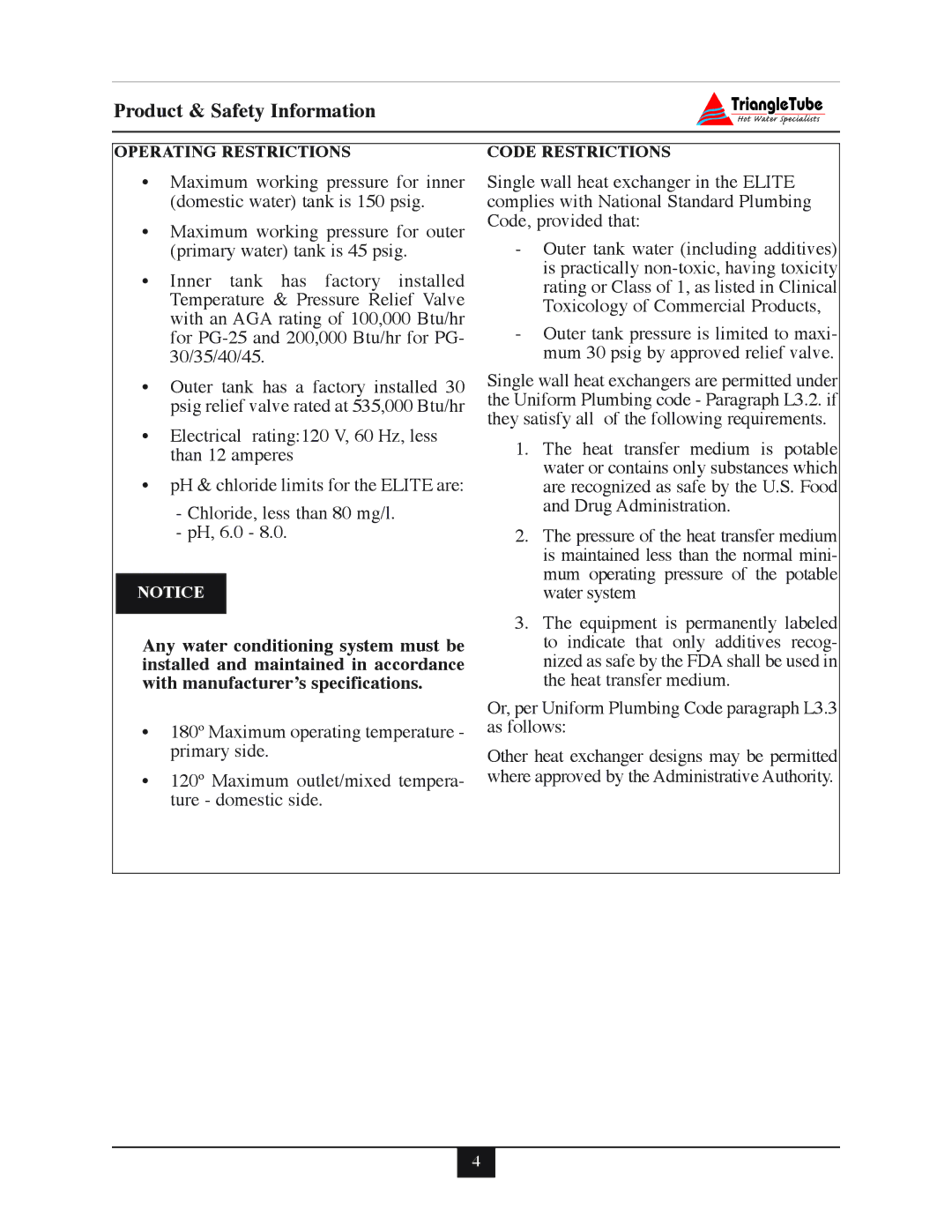 Delta 40, F-25, 35, 30, 45 warranty Operating Restrictions 