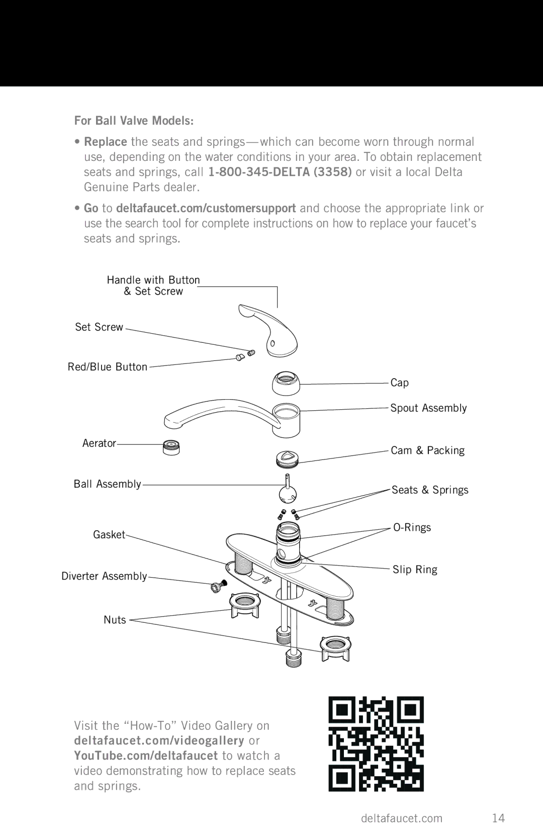 Delta Faucet 15984LF-BN, 15984LF-OB, T17264-I, T17264-SS-I, 3597LF-RBMPU, 559LF-TP, 564-SSMPU-DST, 15714LF For Ball Valve Models 