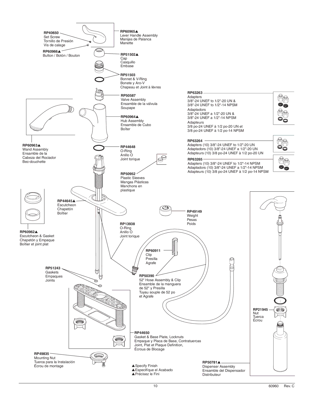 Delta Faucet 4353-SD-DST RP40650 RP60965, RP60966 RP51502, RP60963s, RP44645s, RP60962s, RP51243, RP49835 Mounting Nut 