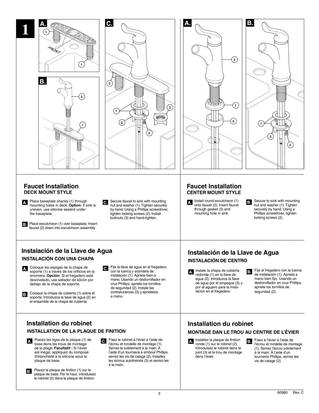 Delta Faucet 4353-DST, 4353-SD-DST manual Faucet Installation 