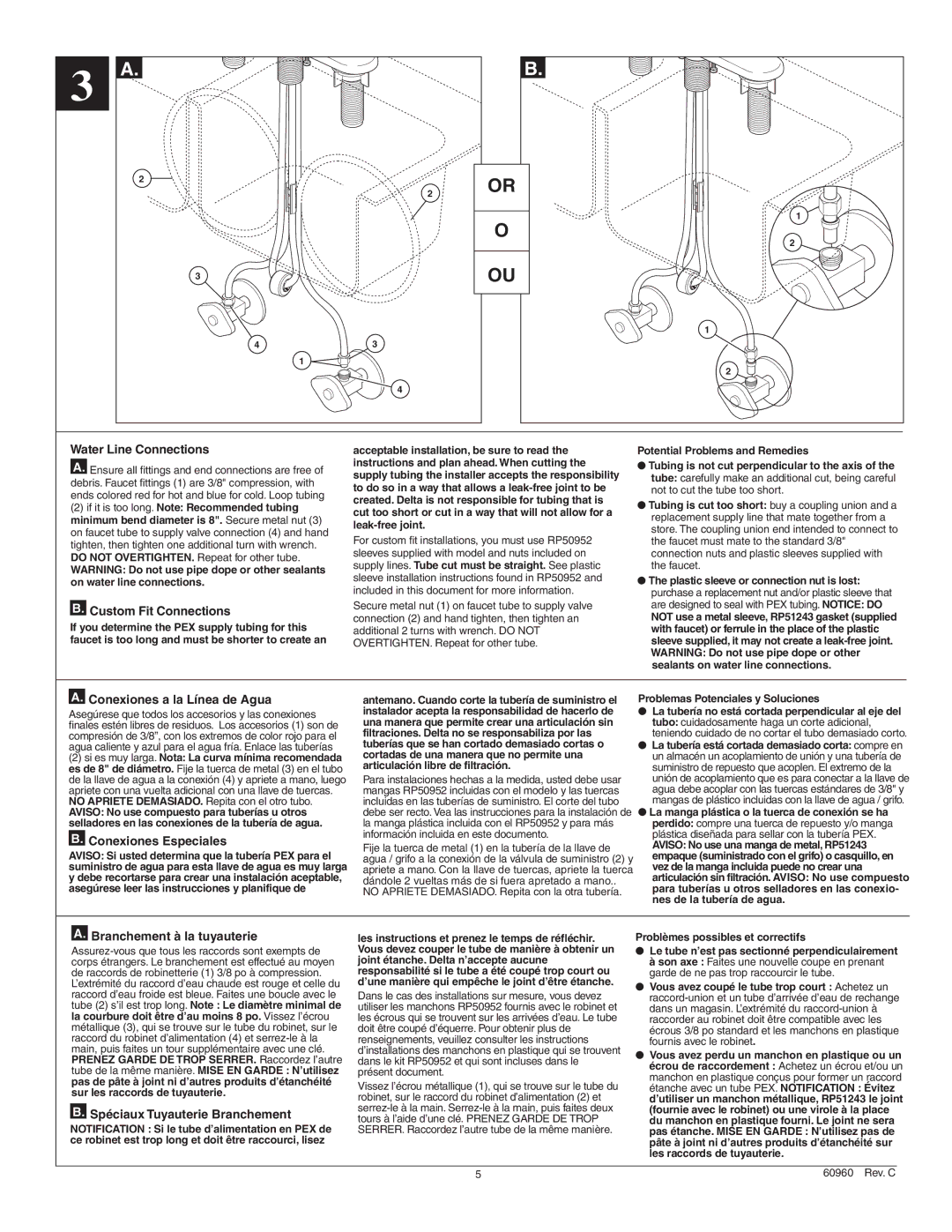 Delta Faucet 4353-DST, 4353-SD-DST manual Problemas Potenciales y Soluciones, Problèmes possibles et correctifs 