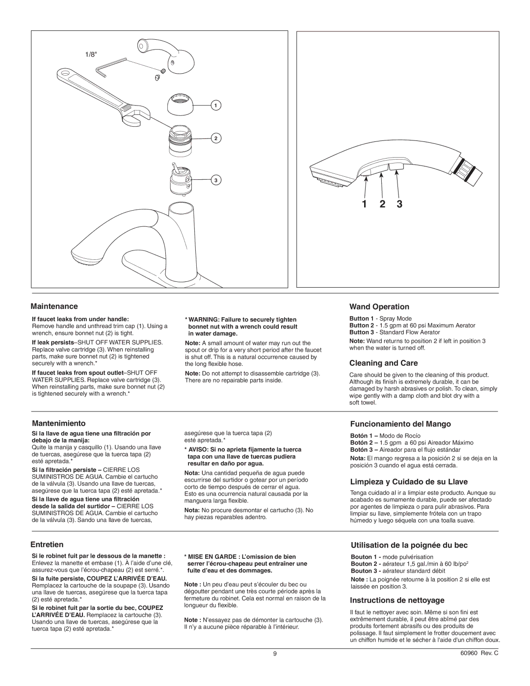 Delta Faucet 4353-DST, 4353-SD-DST manual Maintenance, If faucet leaks from under handle 