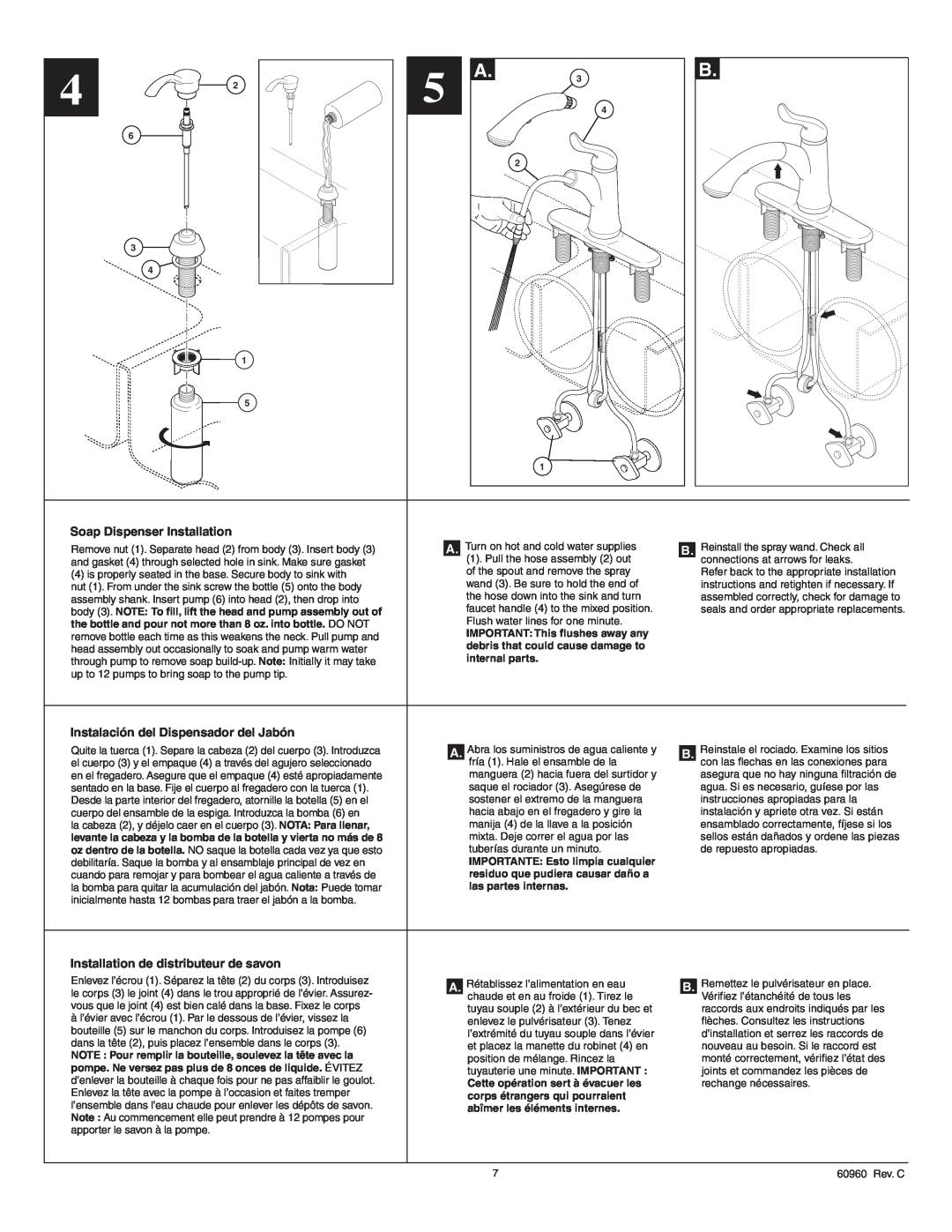 Delta Faucet 4353-DST, 4353-SD-DST manual Soap Dispenser Installation, Instalación del Dispensador del Jabón 