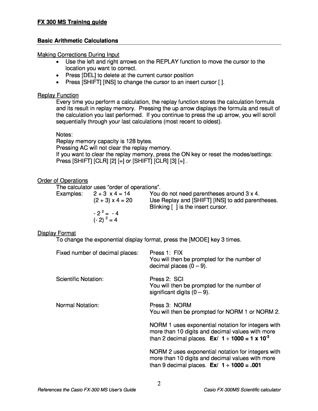Delta manual FX 300 MS Training guide Basic Arithmetic Calculations 