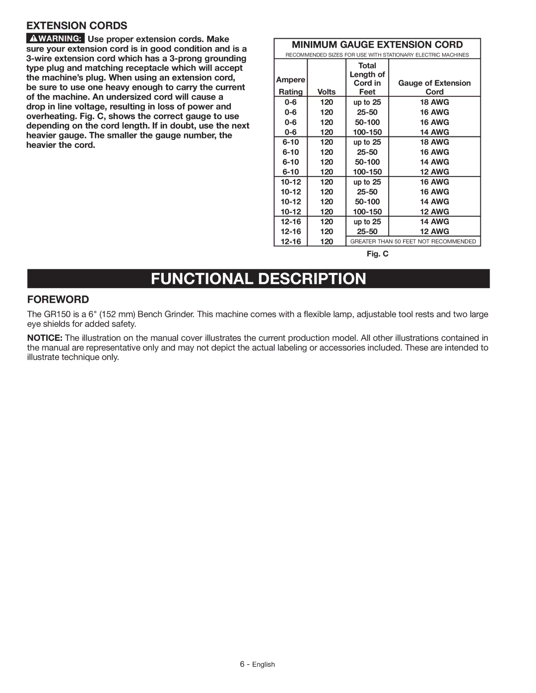 Delta GR150 instruction manual Functional Description, Extension Cords, Foreword 