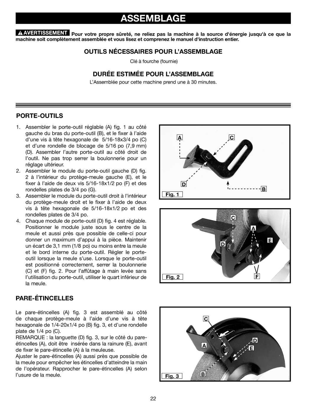 Delta GR450 Assemblage, Outils Nécessaires Pour L’ASSEMBLAGE, Durée Estimée Pour L’ASSEMBLAGE , Porte-Outils 