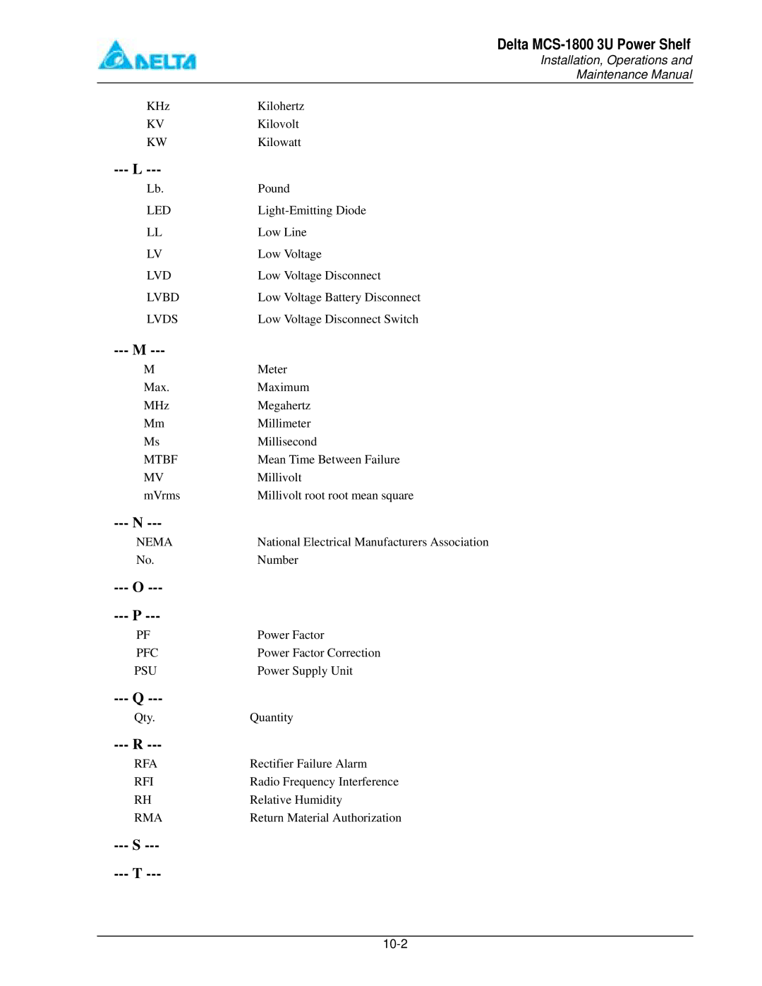 Delta MCS-1800 manual 10-2 