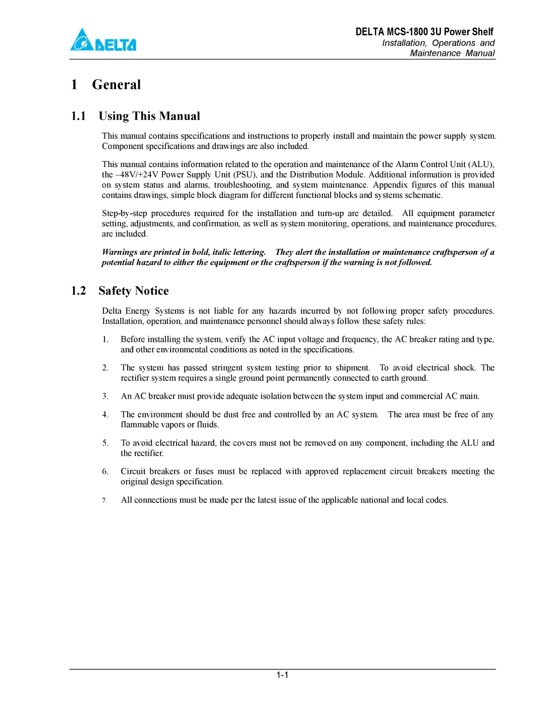 Delta MCS-1800 manual General, Using This Manual 