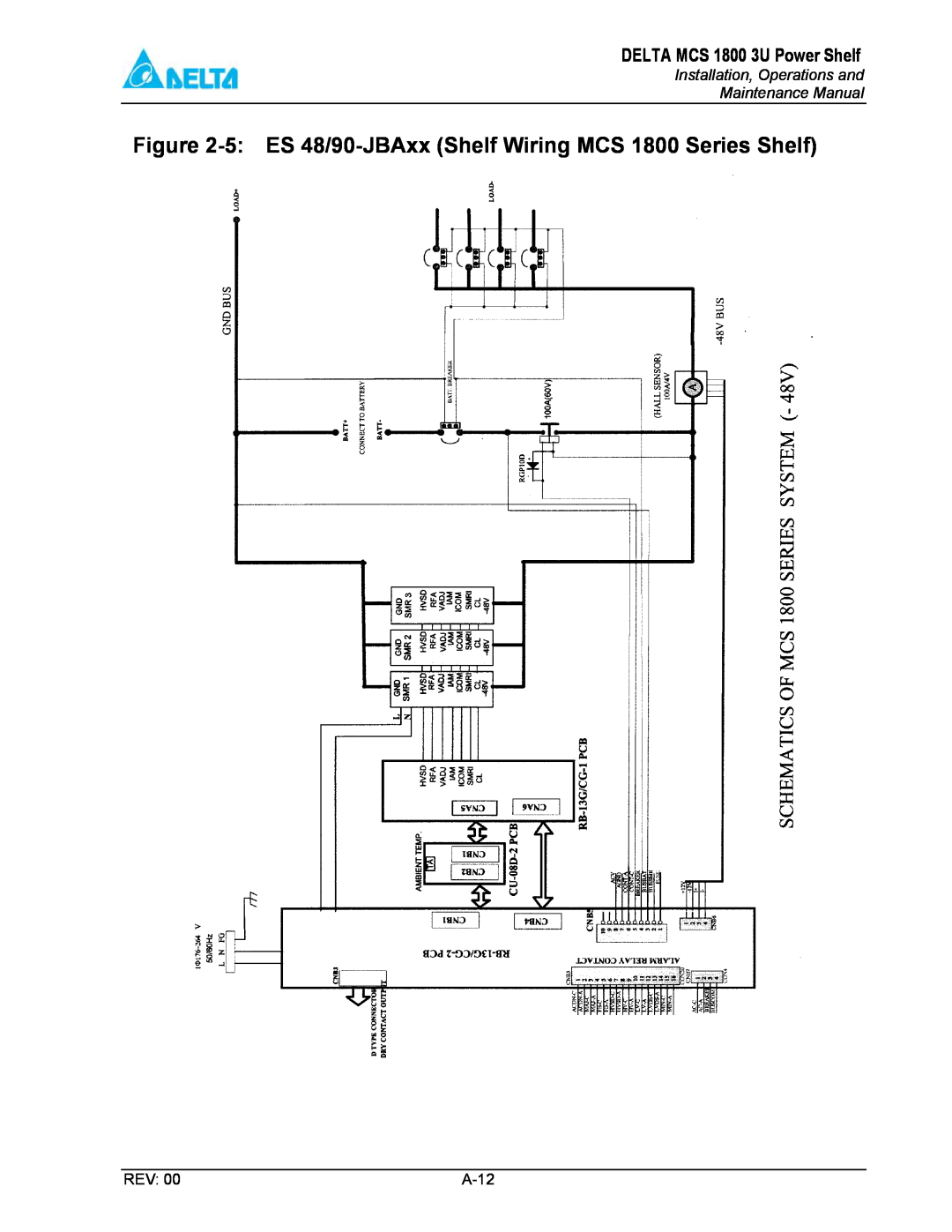 Delta MCS-1800 manual 5 ES 48/90-JBAxx Shelf Wiring MCS 1800 Series Shelf, DELTA MCS 1800 3U Power Shelf, A-12 